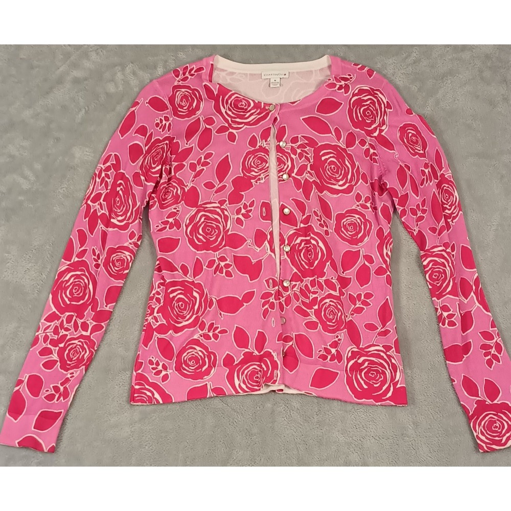 Charter Club floral button up sweater, size M